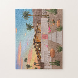 Mid Century Modern Flamingo House Jigzaag Puzzle Legpuzzel