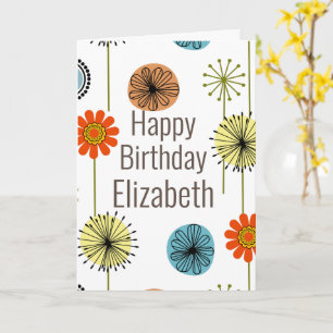 Mid Century Modern Floral Birthday Kaart