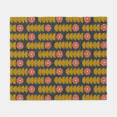 Mid Century Modern Floral Goud Marine Patroon Fleece Deken (Voorkant (Horizontaal))