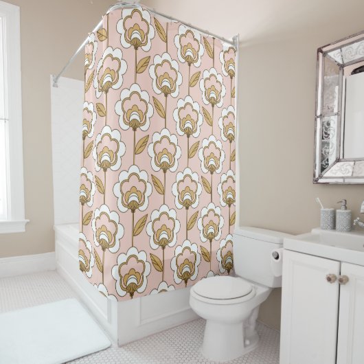 Mid-Century Modern Floral Pattern Douchegordijn (In situ)