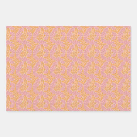 Mid Century Modern Floral Pattern Inpakpapier Vel (Voorkant 2)