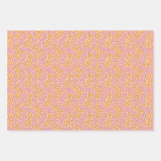 Mid Century Modern Floral Pattern Inpakpapier Vel (Voorkant)