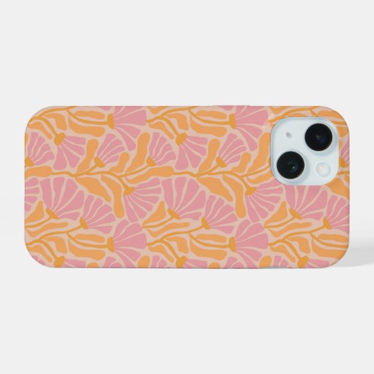 Mid Century Modern Floral Pattern iPhone 15 Case (Achterkant horizontaal)