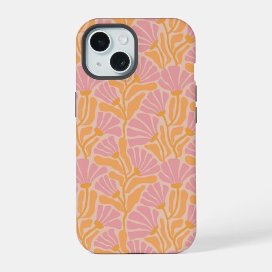 Mid Century Modern Floral Pattern iPhone 15 Case (Achterkant)