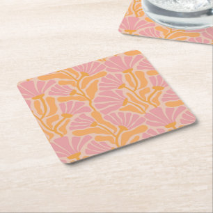 Mid Century Modern Floral Pattern Kartonnen Onderzetters