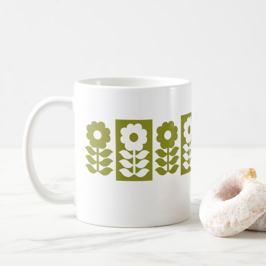Mid Century Modern Floral Pattern Koffiemok (Met donut)
