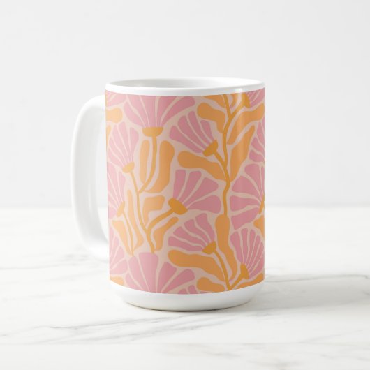 Mid Century Modern Floral Pattern Koffiemok (Voorkant links)