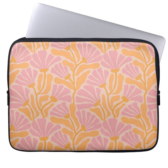 Mid Century Modern Floral Pattern Laptop Sleeve (Voorkant)