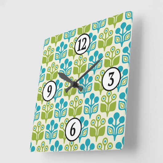 Mid Century Modern Floral Pattern Vierkante Klok (Hoek)