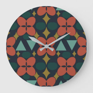 Mid Century Modern Flower Diamond Blue Grote Klok