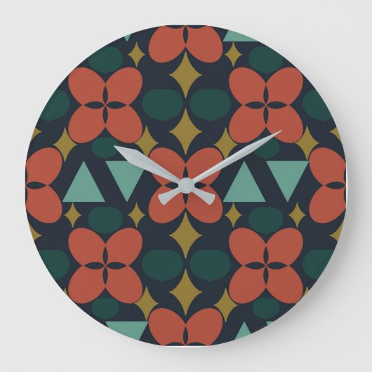 Mid Century Modern Flower Diamond Blue Grote Klok (Voorkant)