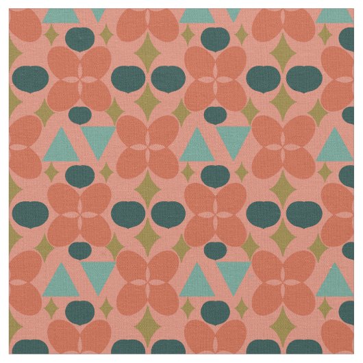Mid Century Modern Flower Diamond Coral Pattern Stof (Close Up)