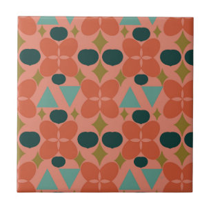 Mid Century Modern Flower Diamond Coral Tegeltje