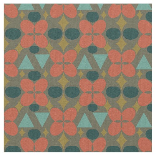Mid Century Modern Flower Diamond Green Pattern Stof (Close Up)