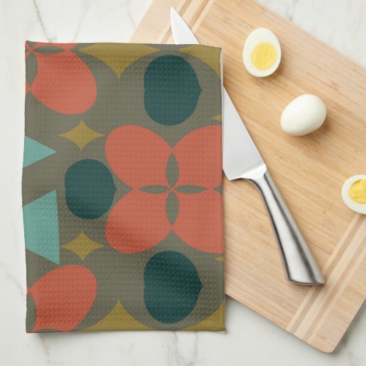 Mid Century Modern Flower Diamond Green Theedoek (Quarter Fold)