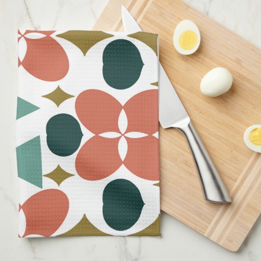 Mid Century Modern Flower Diamond Pattern Theedoek (Quarter Fold)