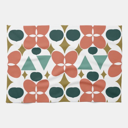 Mid Century Modern Flower Diamond Pattern Theedoek (Horizontaal)