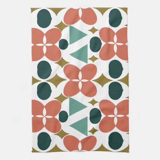 Mid Century Modern Flower Diamond Pattern Theedoek (Verticaal)