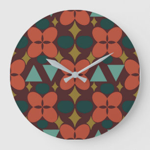 Mid Century Modern Flower Diamond Red Grote Klok