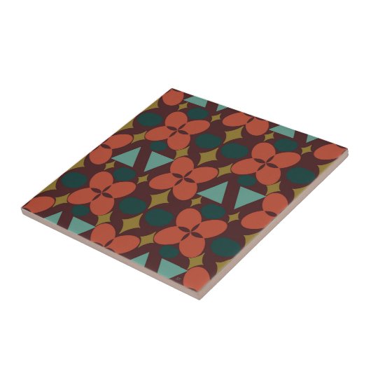 Mid Century Modern Flower Diamond Red Tegeltje (Zijkant)