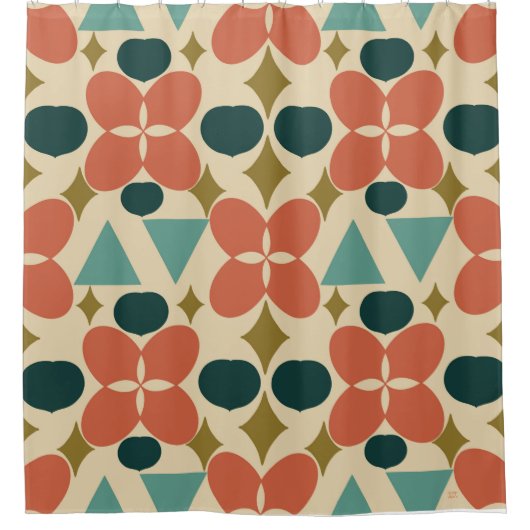 Mid Century Modern Flower Diamond Yellow Douchegordijn (Voorkant)