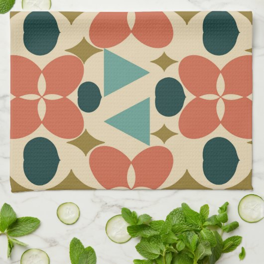 Mid Century Modern Flower Diamond Yellow Theedoek (Gevouwen)