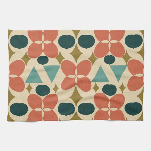 Mid Century Modern Flower Diamond Yellow Theedoek (Horizontaal)