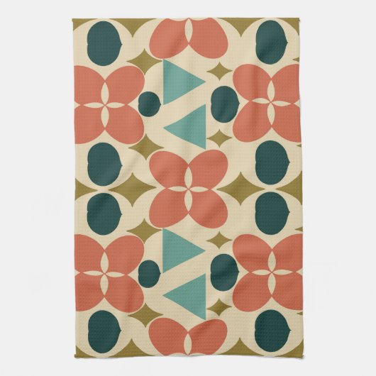 Mid Century Modern Flower Diamond Yellow Theedoek (Verticaal)