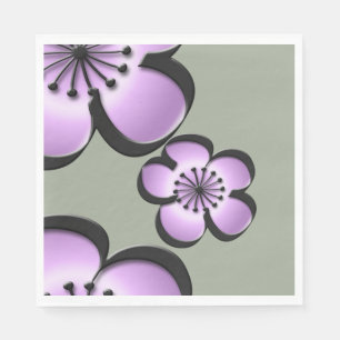 Mid-Century Modern Flower - Paars, zwart, grijs Servetten