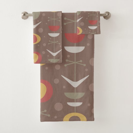 Mid Century Modern Garden Bruin Bad Handdoek (Insitu)