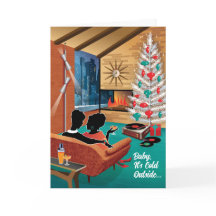 Mid-Century Modern Gay Kerst Kaart Meisje Paar