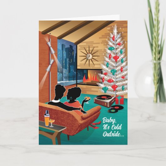 Mid-Century Modern Gay Kerst Kaart Meisje Paar (Voorkant)