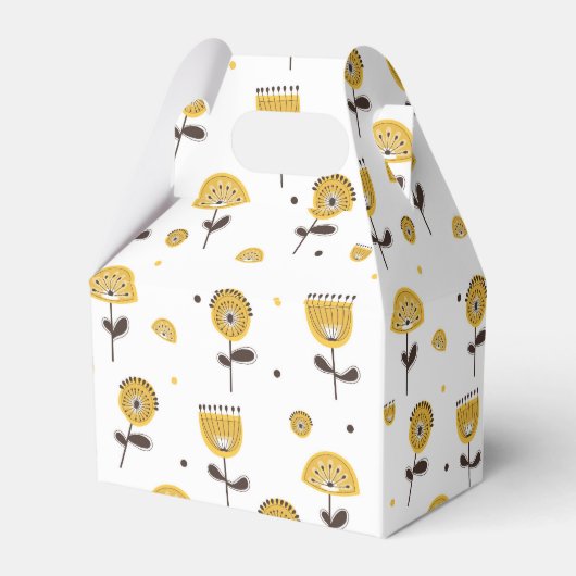Mid Century Modern Geel Bloempatroon Bedankdoosjes (Achterkant)