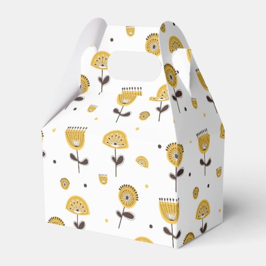 Mid Century Modern Geel Bloempatroon Bedankdoosjes (Voorkant Zijde)