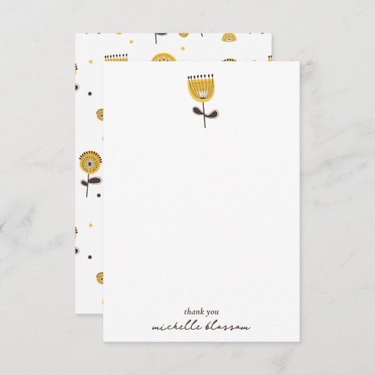 Mid Century Modern Geel Bloempatroon Bedankkaart (Voorkant / Achterkant)