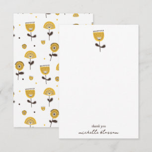 Mid Century Modern Geel Bloempatroon Bedankkaart
