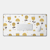 Mid Century Modern Geel Bloempatroon Bureaumat (Keyboard & Muis)