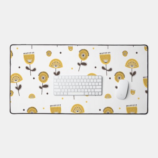 Mid Century Modern Geel Bloempatroon Bureaumat (Keyboard & Muis)