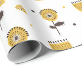 Mid Century Modern Geel Bloempatroon Cadeaupapier (Rol Hoek)