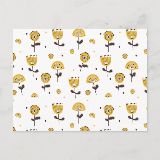 Mid Century Modern Geel Bloempatroon Feestdagenkaart (Voorkant)