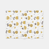 Mid Century Modern Geel Bloempatroon Fleece Deken (Voorkant (Horizontaal))