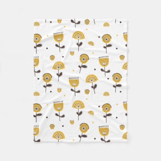 Mid Century Modern Geel Bloempatroon Fleece Deken (Voorkant)