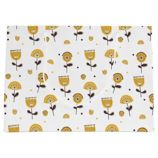 Mid Century Modern Geel Bloempatroon Groot Cadeauzakje (Voorkant)