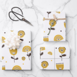 Mid Century Modern Geel Bloempatroon Inpakpapier Vel