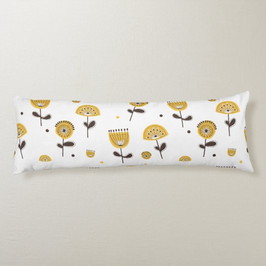 Mid Century Modern Geel Bloempatroon Lichaamskussen (Achterkant)