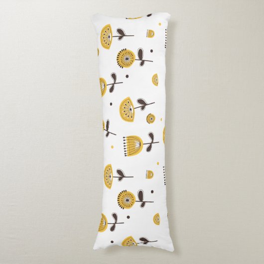 Mid Century Modern Geel Bloempatroon Lichaamskussen (Voorkant Verticaal)