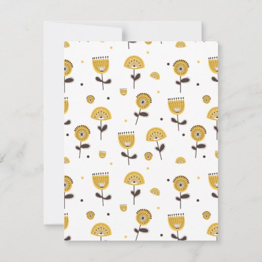 Mid Century Modern Geel Bloempatroon Notitiekaartje (Achterkant)