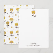 Mid Century Modern Geel Bloempatroon Notitiekaartje (Voorkant / Achterkant)
