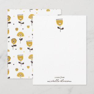 Mid Century Modern Geel Bloempatroon Notitiekaartje