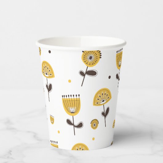 Mid Century Modern Geel Bloempatroon Papieren Bekers (Links)